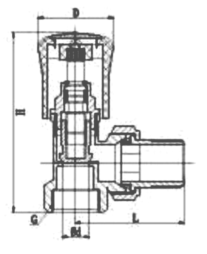 Brass Angle Manual Thermostatic Valve dimension drawing