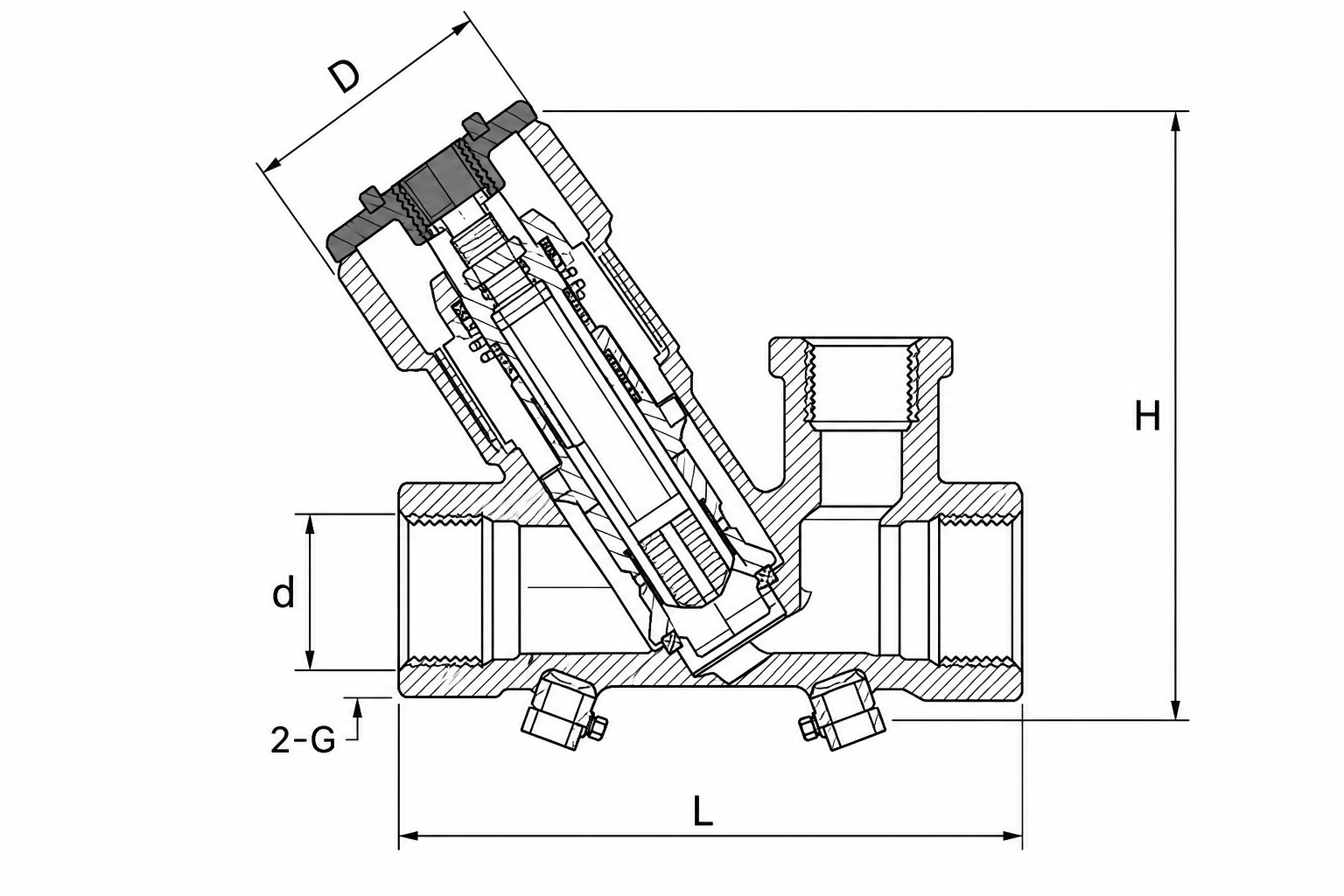 Brass Balance Valve With Red Adjustment Cap dimension drawing