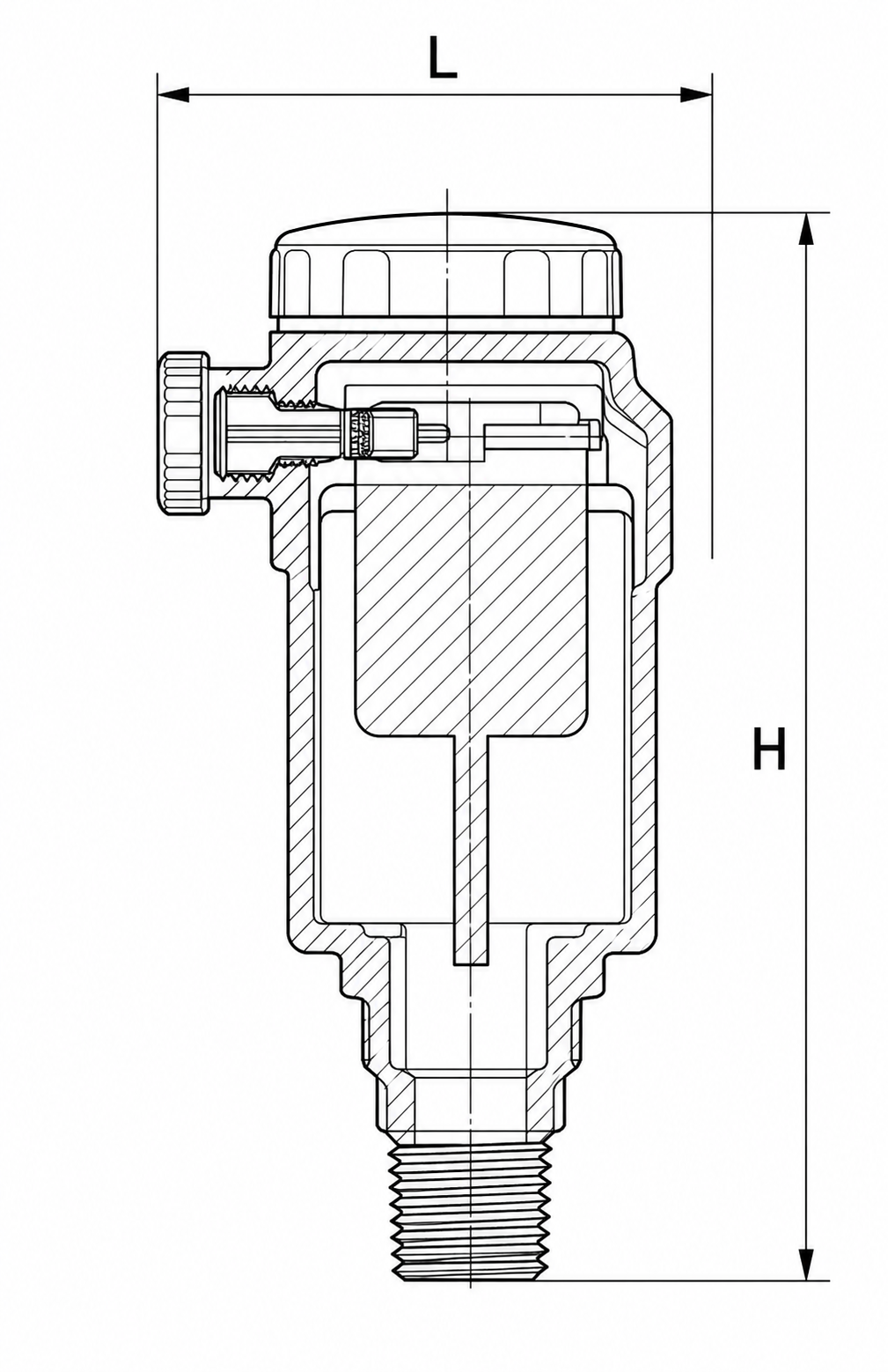 Brass Exhaust Valve With Side Vent Cap dimension drawing