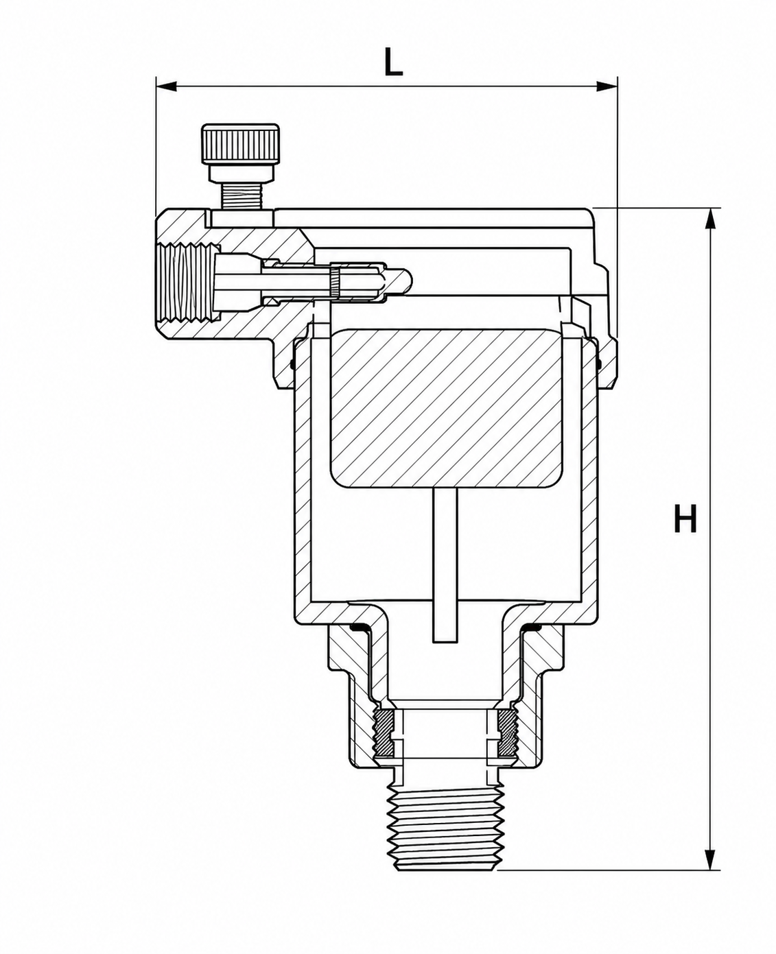 Brass Exhaust Valve With Top Vent Cap dimension drawing