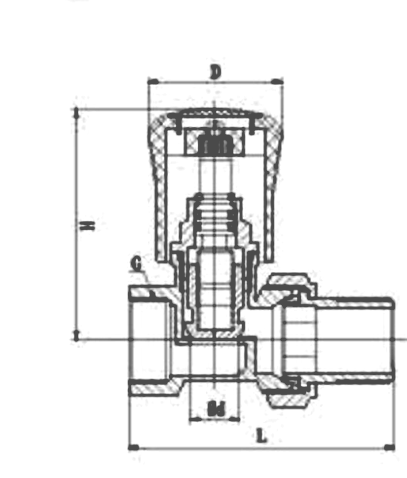 Brass Straight Manual Thermostatic Valve dimension drawing