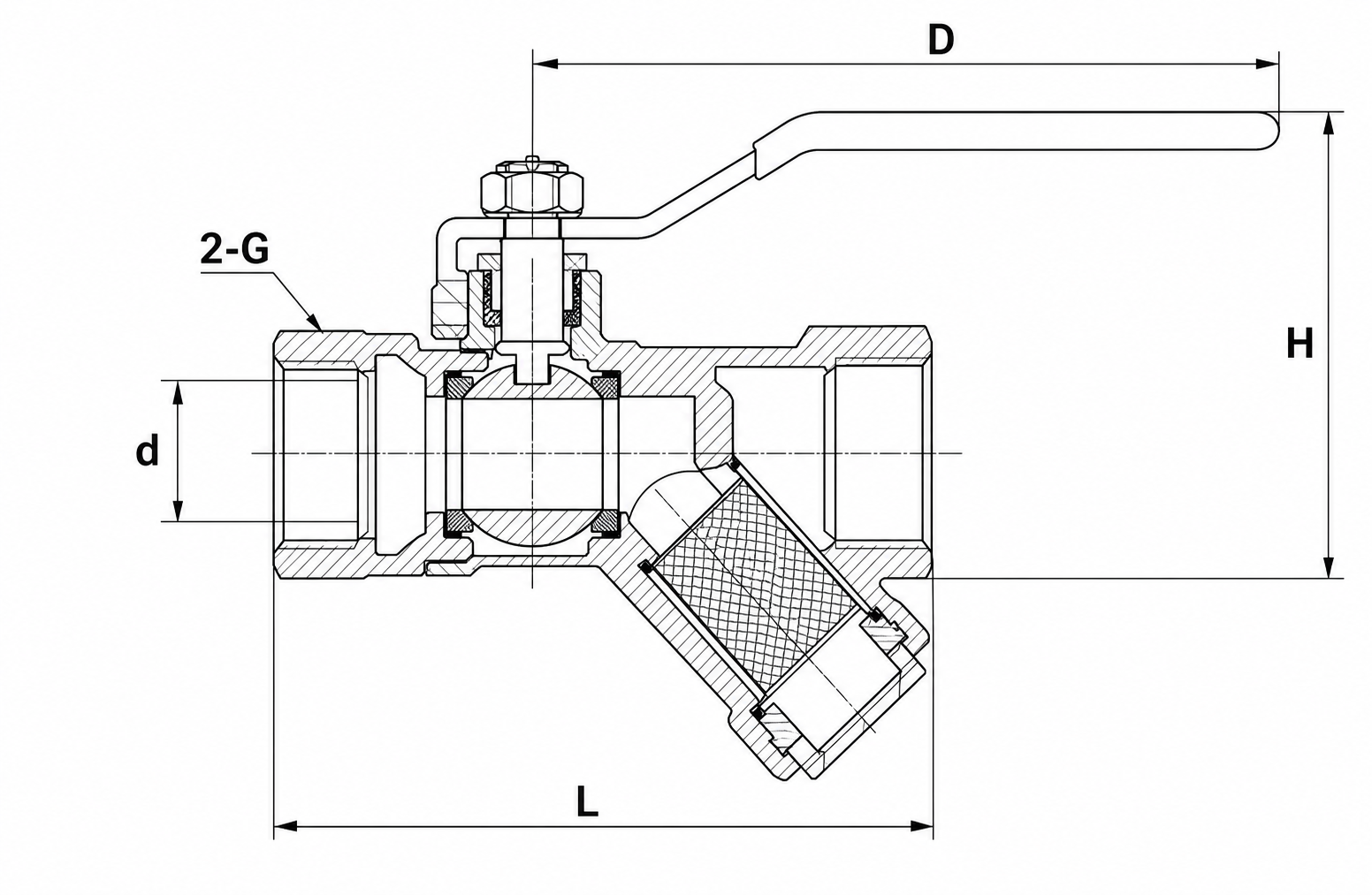 Brass Strainer Ball Valve dimension drawing