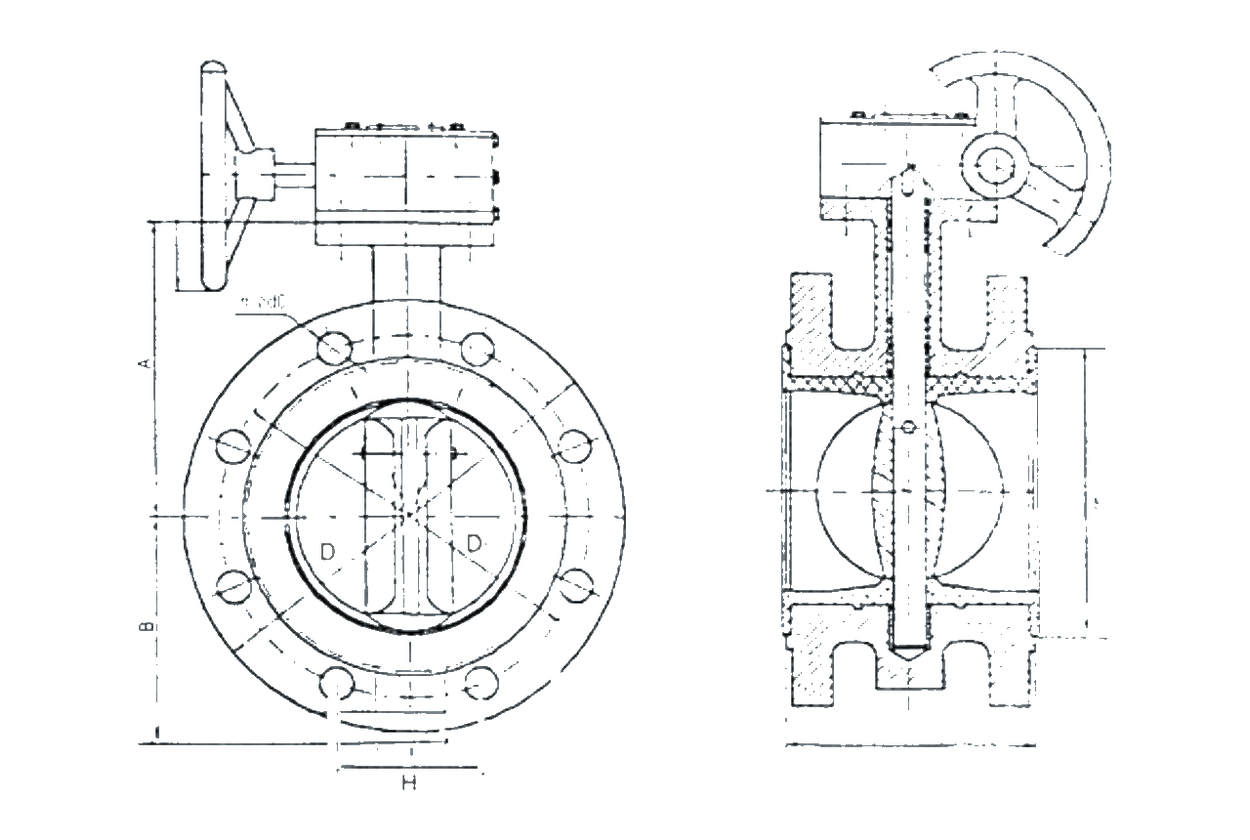 Lining Flange Butterfly Valve dimension drawing