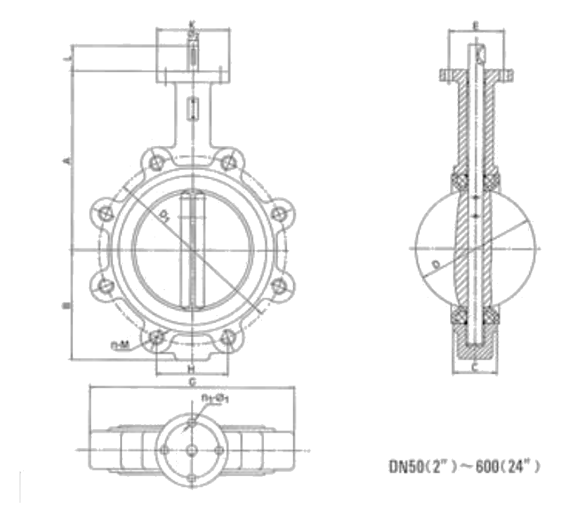 Lug Type Butterfly Valve dimension drawing