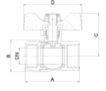 Medium Butterfly Handle Electroplated Ball Valve dimension drawing