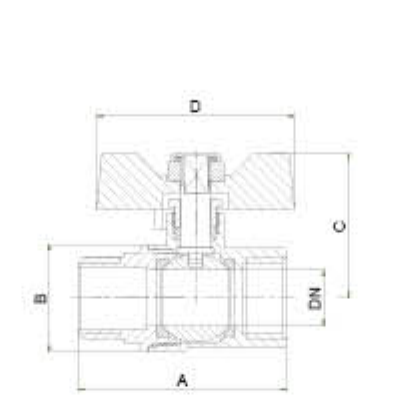Medium Inner and Outer Thread Butterfly Handle Electroplated Ball Valve dimension drawing