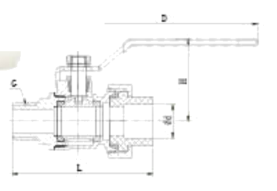 PP-R Heavy Duty Brass Ball Valve Outer Wire Single Union dimension drawing