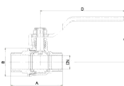 Small Double Male Thread Long Handle Brass Ball Valve dimension drawing