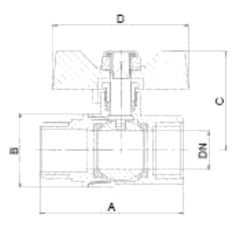 Small Inner and Outer Thread Butterfly Handle Electroplated Ball Valve dimension drawing