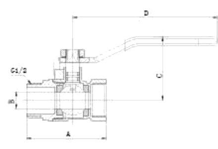 Small Inner and Outer Thread Long Handle Brass Ball Valve dimension drawing