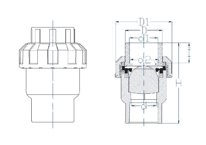 UPVC Ball Check Valve dimension drawing