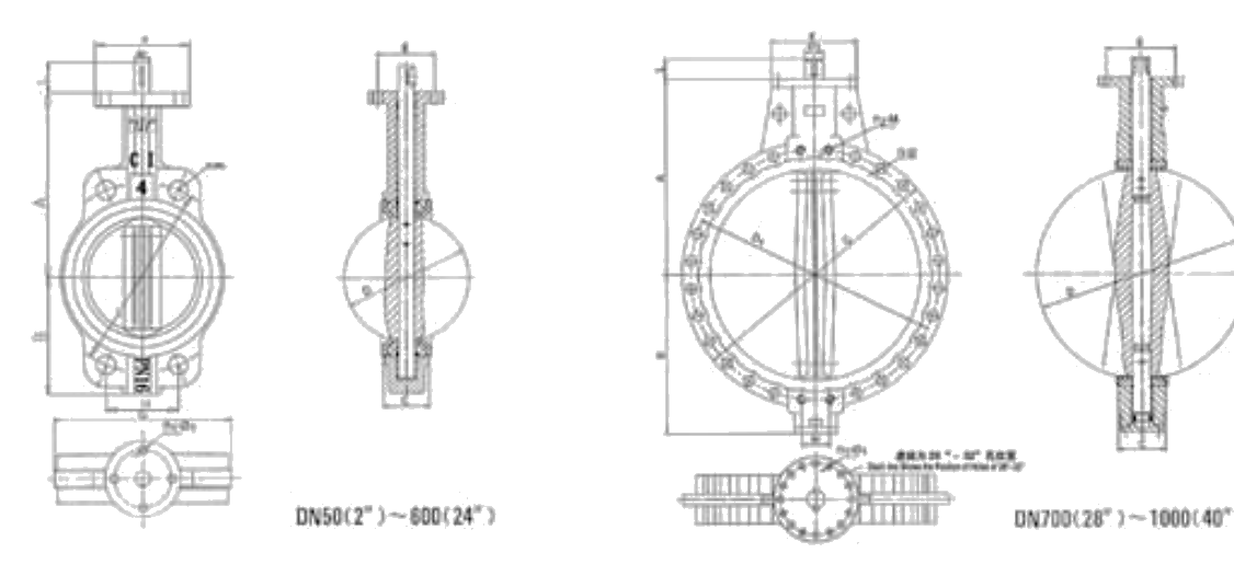 Wafer Type Butterfly Valve dimension drawing
